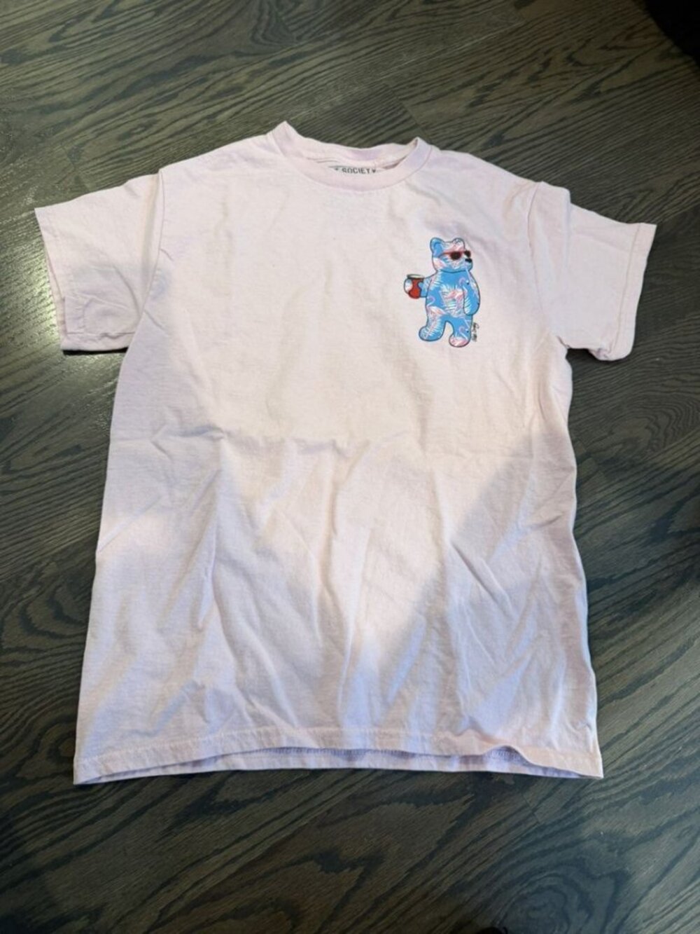 Riot Society Pink Graphic T-Shirt with Blue Bear Size S